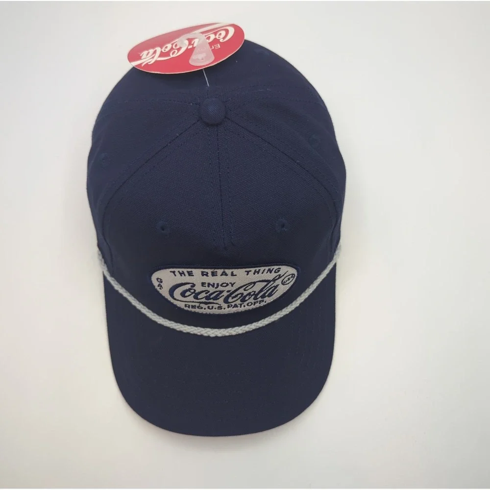 Coca-Cola Navy Blue Rope Snapback Hat The Real Thing Patch Mad Engine Cap NEW